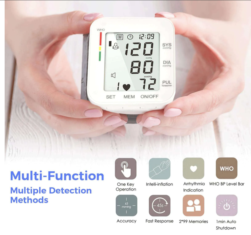 Blood Pressure Monitor LCD Display Adjustable Wrist Cuff