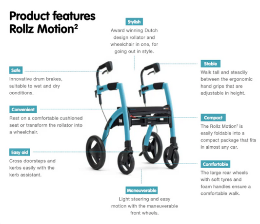 Rollz Motion Premium 2-in-1 Rollator & Transport Chairs